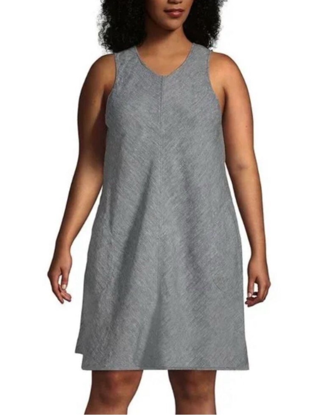 Lands' End 100% Linen Sleeveless Swing Dress Breathable Lightweight Breezy